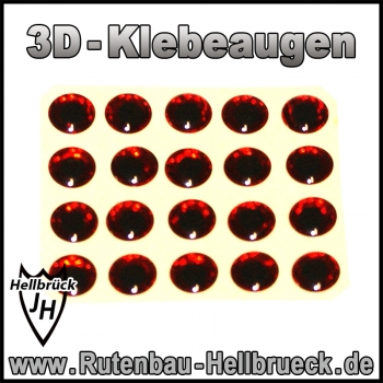 3D Klebeaugen - Ø 6 mm - Farbe: Rot - 20 Stück